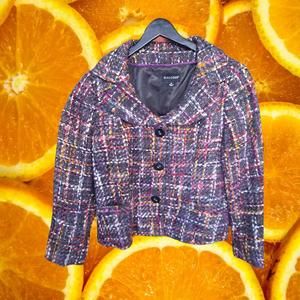 Dialogue Black Purple Orange Red Button Up Blazer with Pockets Size 14
